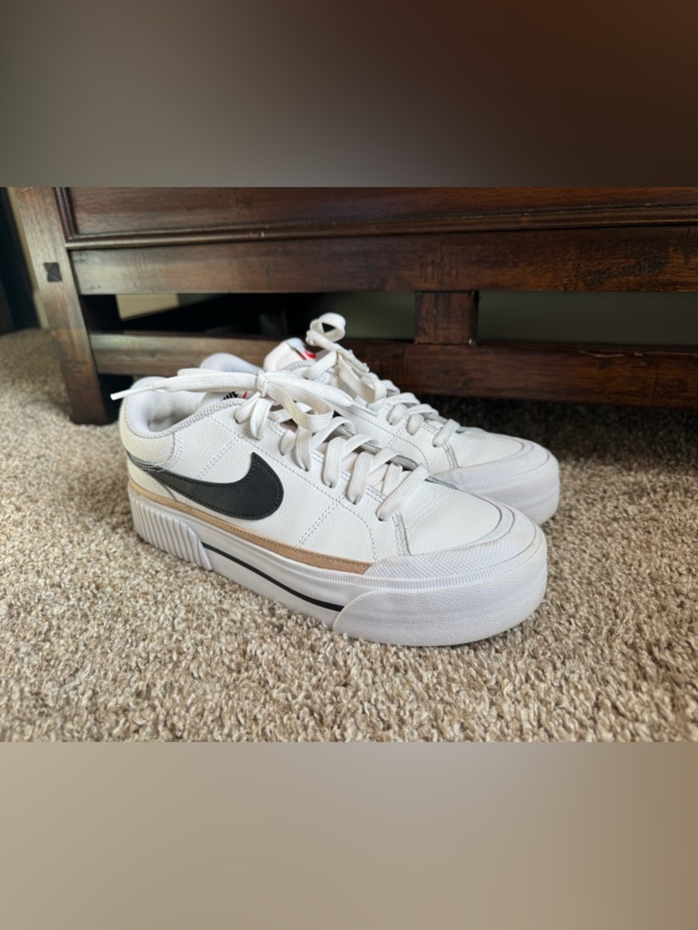 Nike Court Legacy Lift Athletic Sneakers White Black Lace-Up Low Top - Picture 2 of 9